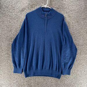 LL Bean Sweater Mens Large Blue Quarter Zip Pullover Cotton Knit Outdoors Preppy